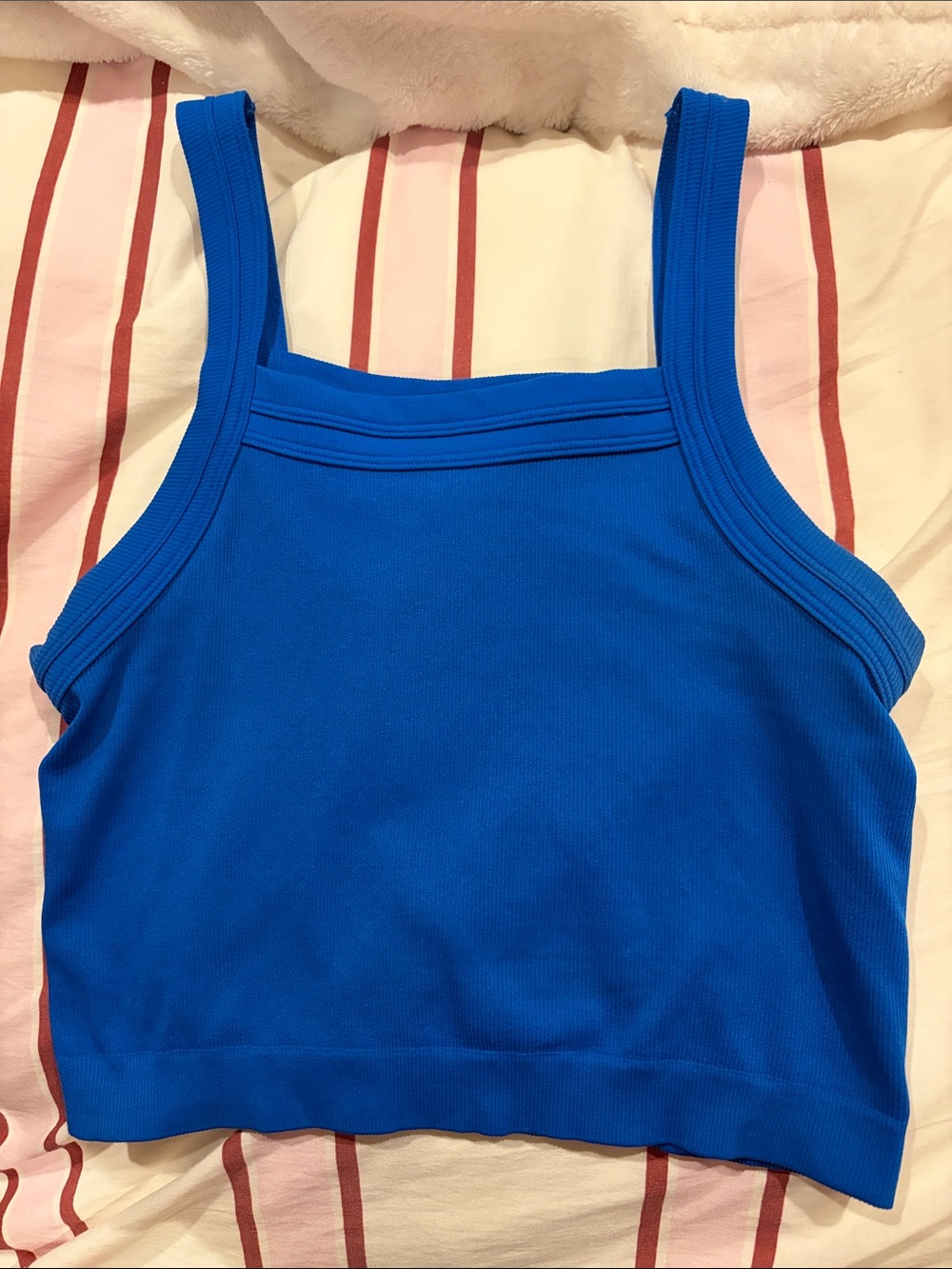 Blue Women's Ribbed Square-Neck Tank Top